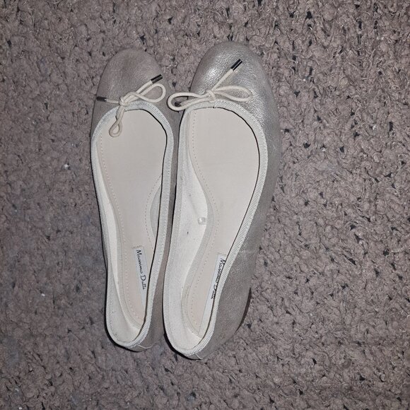 MASSIMO DUTTI-Gold Metallic Brushed Leather Ballet Flats-Sz 38-Excellent - Picture 7 of 8
